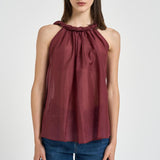 Top donna con torchon intrecciato bordeaux S6SI02 D57 SEMICOUTURE 