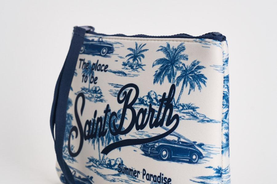 Pochette donna Aline con fantasia tropicale azzurra e bianca ALINE 01078L MC2 SAINT BARTH 