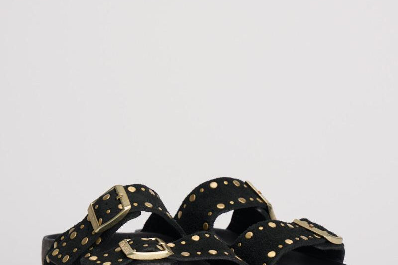 Sandalo donna Arizona nero con borchie oro<BR/> 1027855 BLACK BIRKENSTOCK 