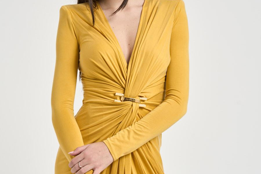 Abito donna drappeggiato giallo ABR29 EV4 ELISABETTA FRANCHI 