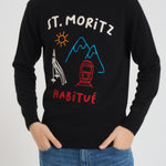 Maglia uomo girocollo con ricamo nera HERON STMORITZD00EMB MC2 SAINT BARTH 