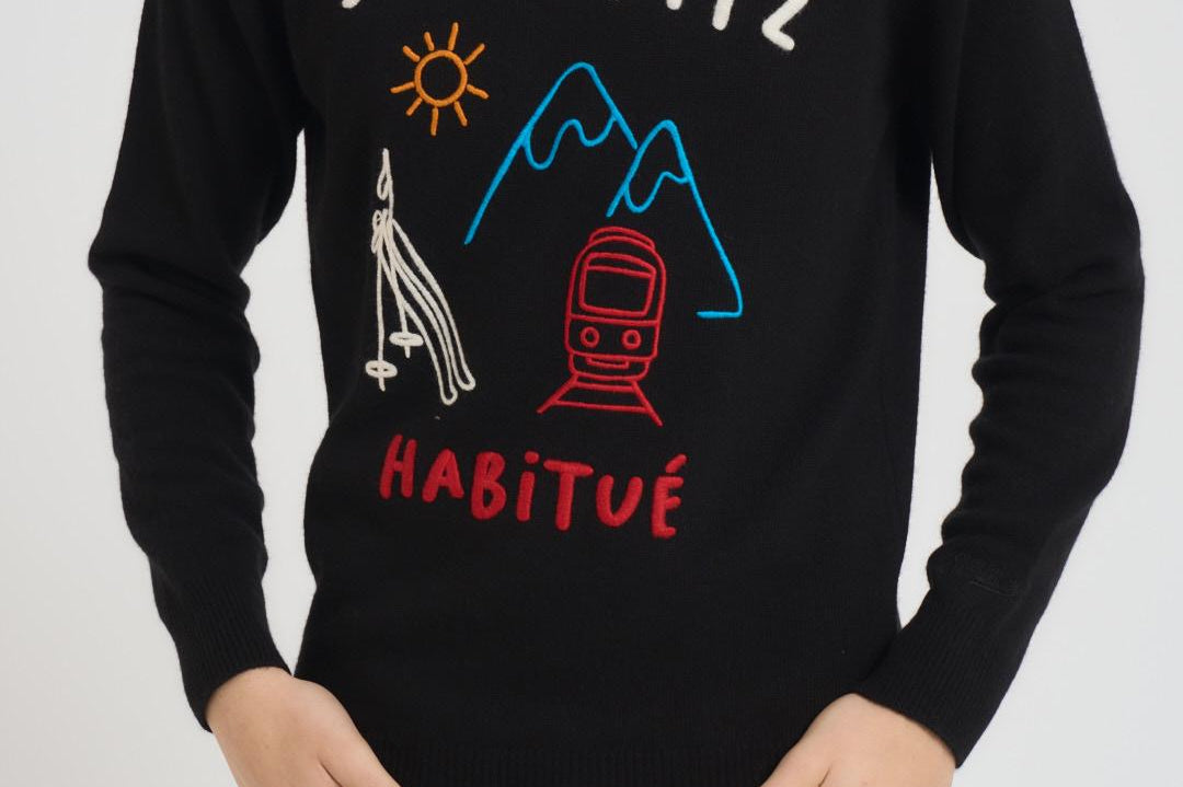 Maglia uomo girocollo con ricamo nera HERON STMORITZD00EMB MC2 SAINT BARTH 