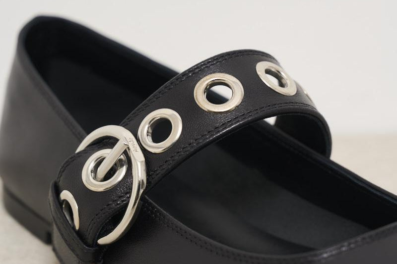 Ballerina donna Uma Eyelet nera con borchie RKLS08FL159 BLACK AEYDE 