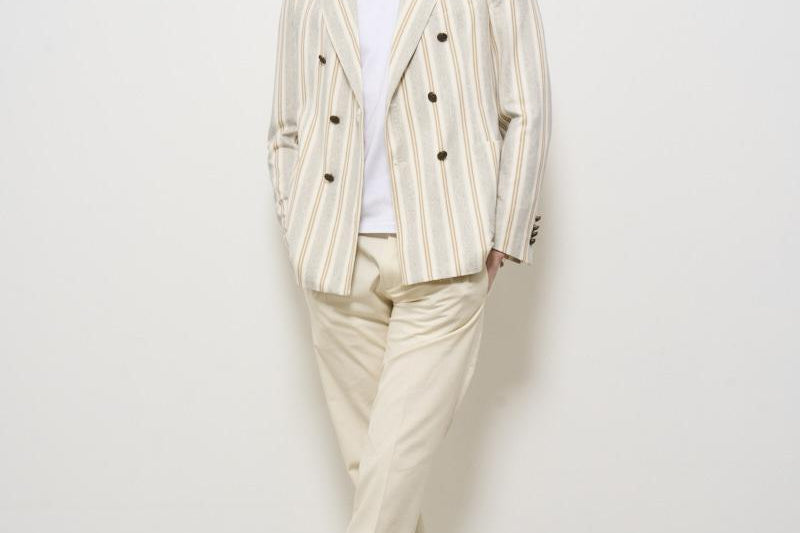 Giacca uomo doppiopetto gessata panna CN4764 STONE CIRCOLO 1901 