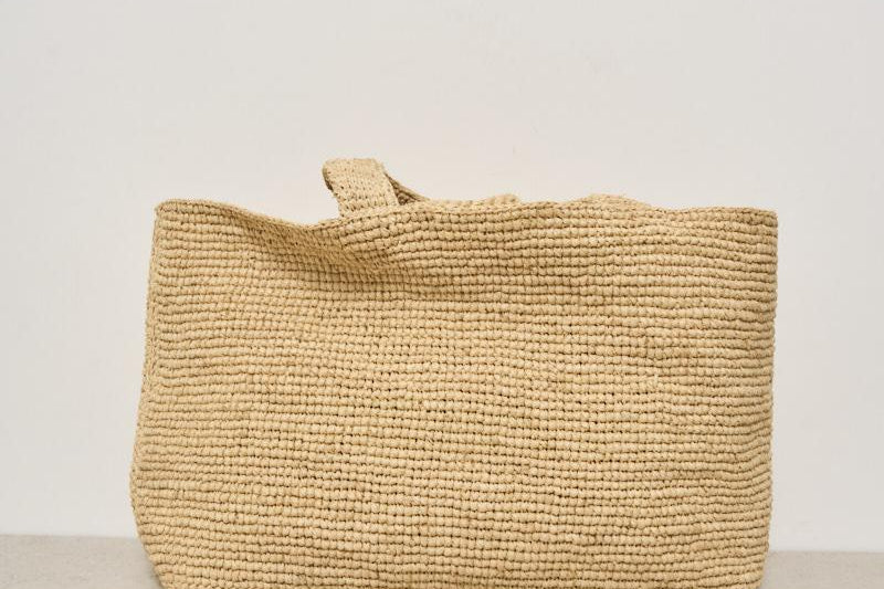 Borsa donna in rafia a mano beige V8.8EV NATURAL MANEBI' 