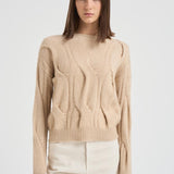 Maglione girocollo trecce donna Nils beige NILS 02ORGANIC KUJTEN 