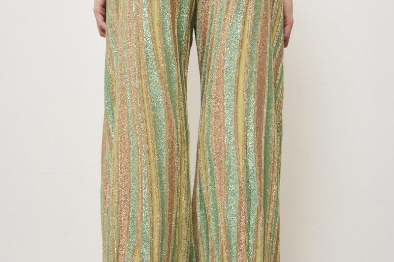 Pantaloni donna a palazzo in lamé verdi 13919 6014 FORTE FORTE 