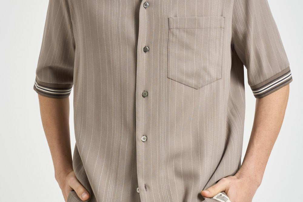 Camicia uomo a maniche corte tortora GMP02612 P00232760398 GOLDEN GOOSE 