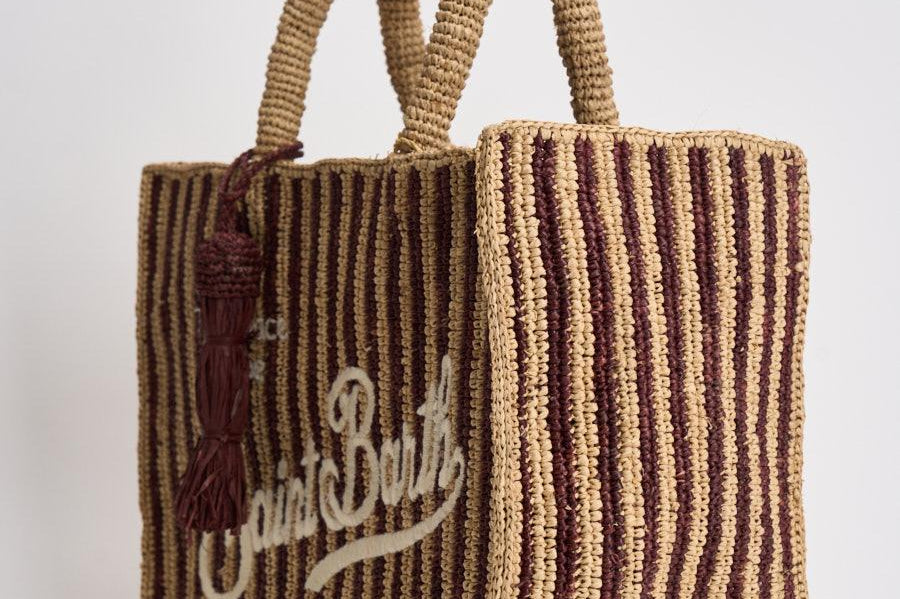 Borsa donna Colette in rafia a righe beige e moro COLETTERAFFIA 00406L MC2 SAINT BARTH 