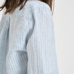 Camicia donna in lino a righe azzurre e bianche 211A96158 003 RALPH LAUREN 