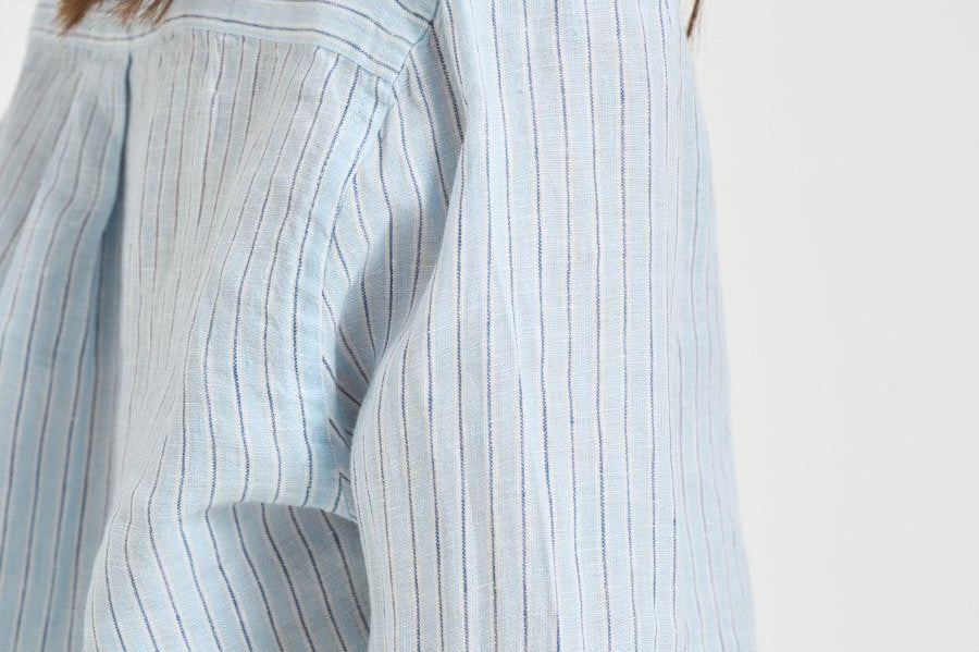 Camicia donna in lino a righe azzurre e bianche 211A96158 003 RALPH LAUREN 