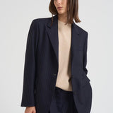 Giacca monopetto donna gessata blu navy GWP02461 P00209850629 GOLDEN GOOSE 