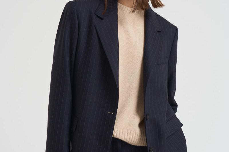 Giacca monopetto donna gessata blu navy GWP02461 P00209850629 GOLDEN GOOSE 
