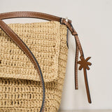 Borsa donna a tracolla in rafia beige V5.2AH NATURAL&BROWN MANEBI' 