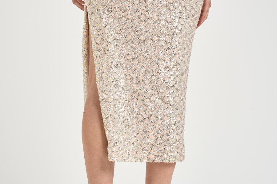 Gonna donna full paillettes cipria 609GO UNICA ACTUALEE 