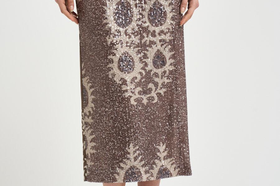 Gonna donna a portafoglio con paillettes marrone S1184 156 BAZAR DELUXE 