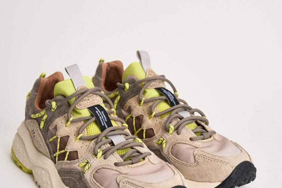 Sneakers uomo Yamabushi beige e lime YAMABUSHIM 1D87LIME FLOWER MOUNTAIN 