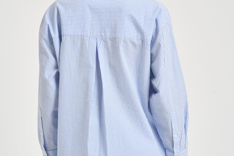 Camicia donna a righe azzurra e bianca CYS0001 AMA31 MC2 SAINT BARTH 
