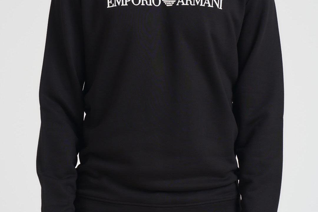 Felpa uomo girocollo nera con stampa logo 8N1MR6 1JRIZF009 EMPORIO ARMANI 