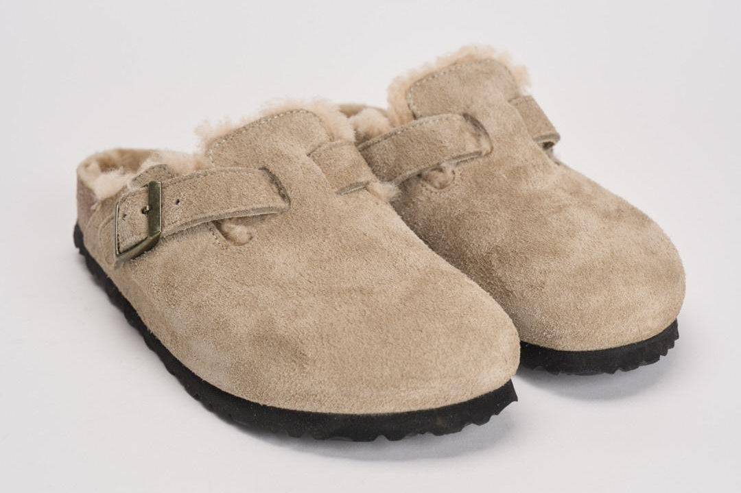 Scarpa donna Boston con pelliccia di agnello taupe 1028299 TAUPE BIRKENSTOCK 