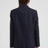 Giacca monopetto donna gessata blu navy GWP02461 P00209850629 GOLDEN GOOSE 