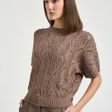 Maglia donna traforata marrone A99079F03 09110149 PESERICO 