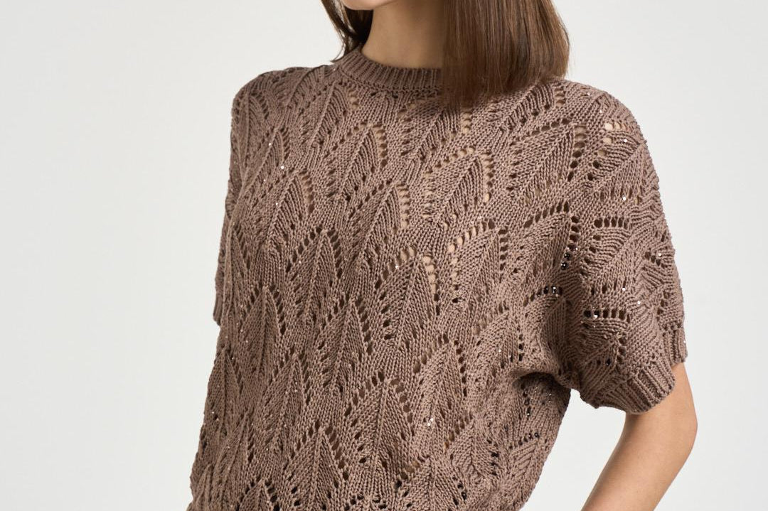 Maglia donna traforata marrone A99079F03 09110149 PESERICO 