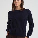 Maglione girocollo trecce donna Nils blu NILS 80MARINEFONCE KUJTEN 