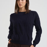 Maglione girocollo trecce donna Nils blu NILS 80MARINEFONCE KUJTEN 