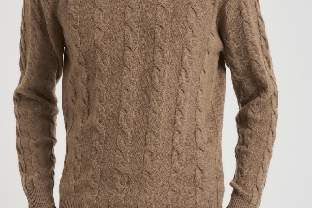 Maglia uomo girocollo a treccia tortora 25FCCM010439 114 ACCADEMIE TESSILI 