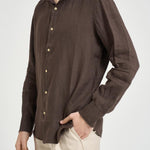 Camicia uomo "Pamplona" in lino marrone LINEN 18H MC2 SAINT BARTH 