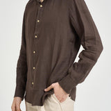 Camicia uomo "Pamplona" in lino marrone LINEN 18H MC2 SAINT BARTH 