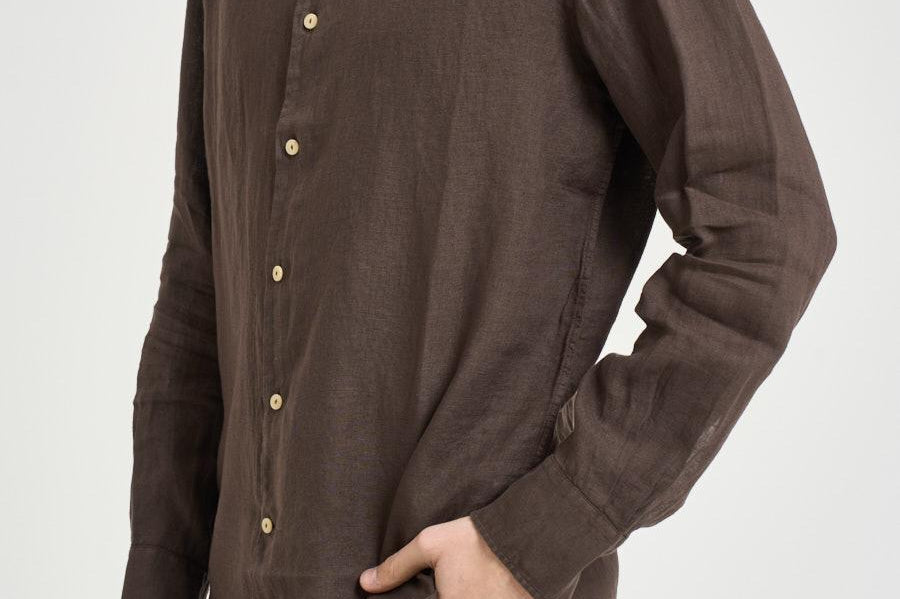 Camicia uomo "Pamplona" in lino marrone LINEN 18H MC2 SAINT BARTH 