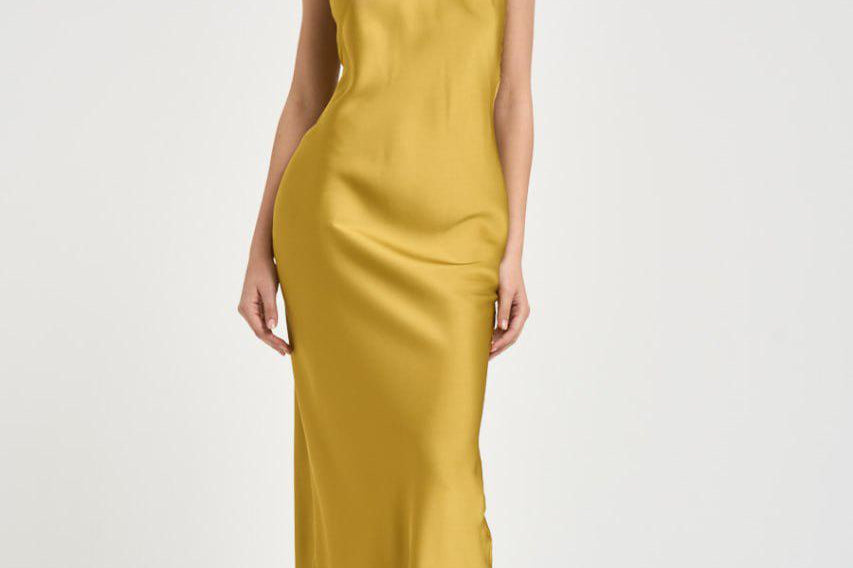 Abito donna lungo satinato ocra 16193 YELLOW ACTUALEE 