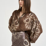Blusa donna con stampa floreale marrone S1163 116 BAZAR DELUXE 