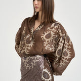 Blusa donna con stampa floreale marrone S1163 116 BAZAR DELUXE 