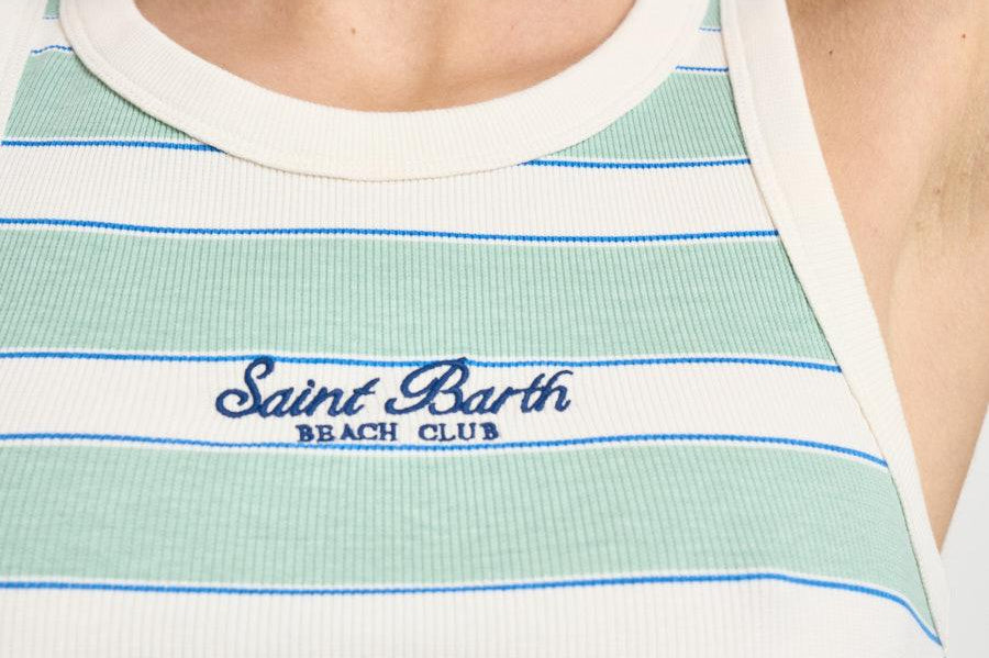 Canotta donna a righe verde e panna ADA 02677L MC2 SAINT BARTH 
