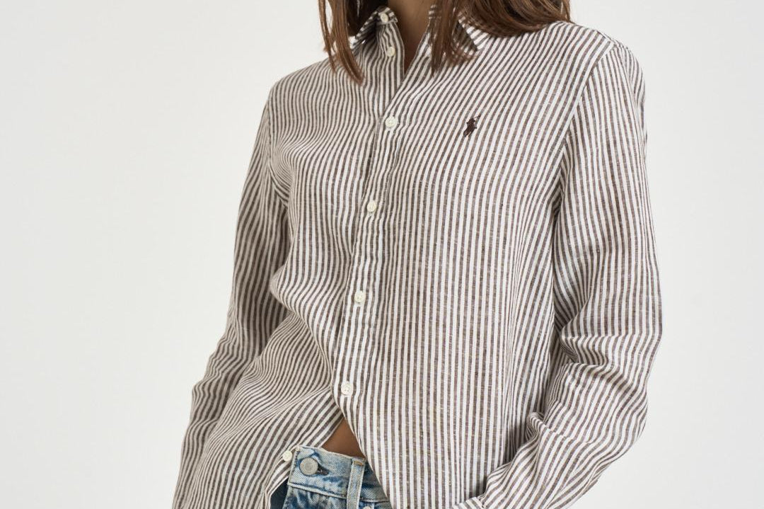 Camicia donna a righe marroni 211A96158 007 RALPH LAUREN 