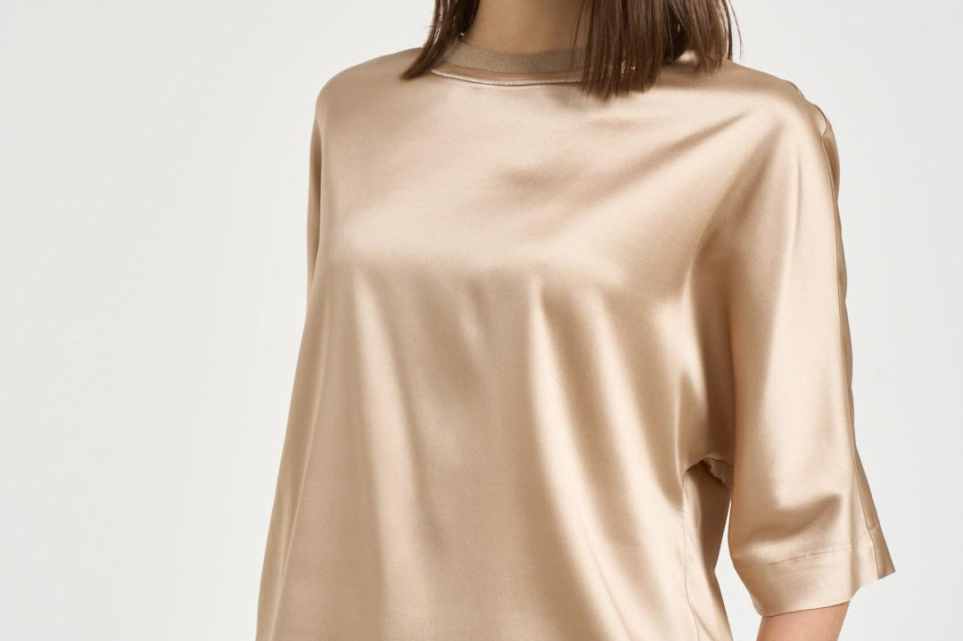 Blusa donna in raso beige A06871 2372E46E PESERICO 