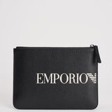 Pochette uomo in pelle nera con logo bianco EM003590 AF19355UC001 EMPORIO ARMANI 
