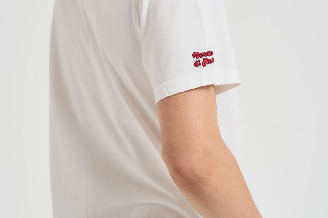 T-shirt uomo girocollo panna con ricamo ARNOTTWM SOL10EMB MC2 SAINT BARTH 