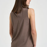 Top donna smanicato plissettato marrone A08634 07325151 PESERICO 
