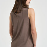 Top donna smanicato plissettato marrone A08634 07325151 PESERICO 