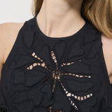 Top donna in popeline nero ricamato 13606 NERO8012 FORTE FORTE 