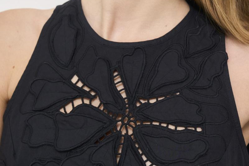Top donna in popeline nero ricamato 13606 NERO8012 FORTE FORTE 