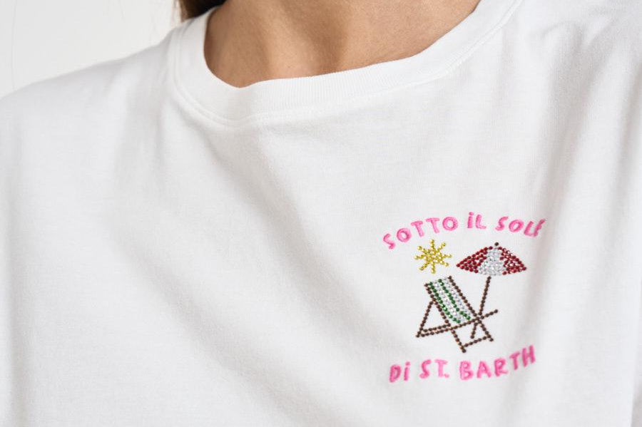 T-shirt donna girocollo bianca con ricamo EMILIE 03739L MC2 SAINT BARTH 