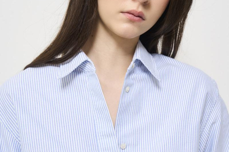Camicia donna gessata celeste GWP00820 P00054880197 GOLDEN GOOSE 