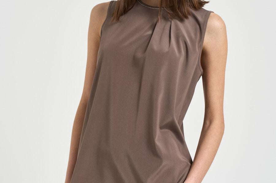 Top donna smanicato plissettato marrone A08634 07325151 PESERICO 