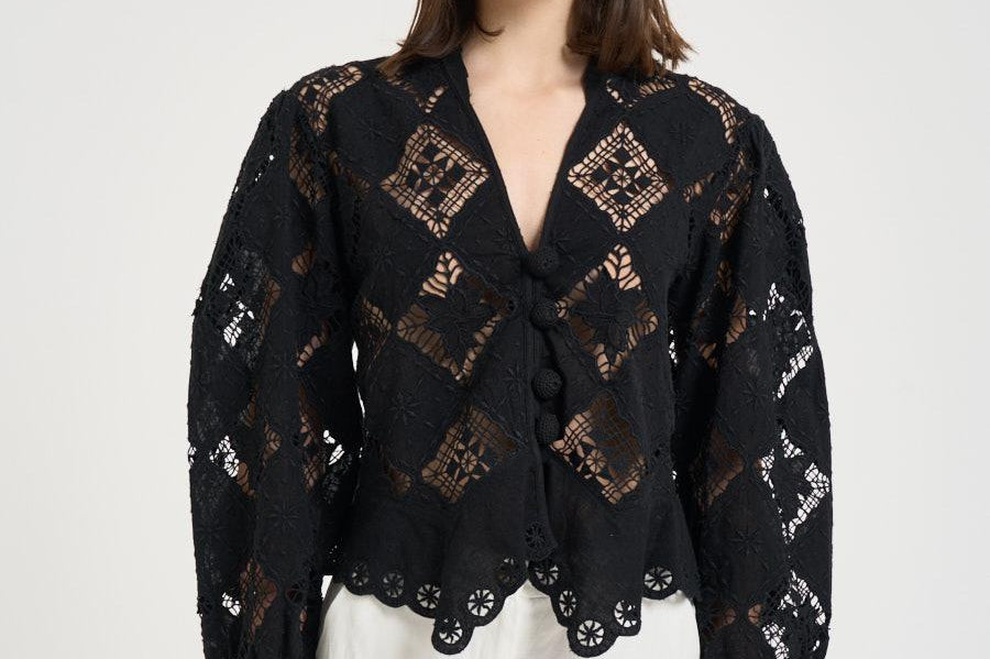 Blusa donna Nina in sangallo nera HT0856FA D2J01IBLACK ISABEL MARANT 