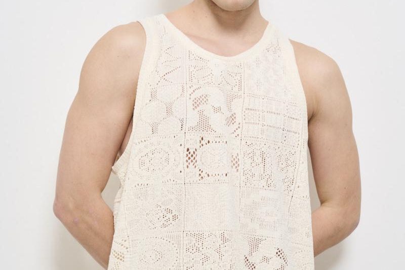 Canotta uomo traforata panna LDM101219 215215IVORY LES DEUX 